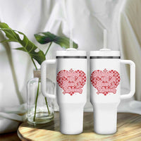 Mama Of A Heart Warrior Tumbler With Handle CHD Awareness Retro Red Checkered Heart