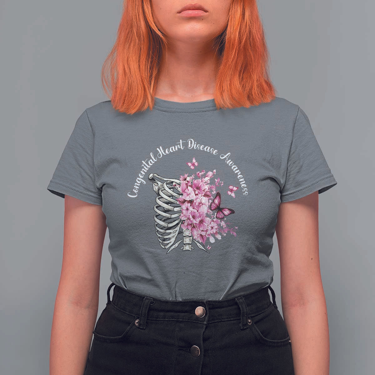 CHD Awareness T Shirt For Women Congenital Heart Disease Awareness Floral Rib Cage