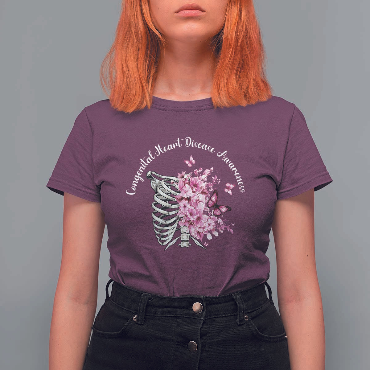 CHD Awareness T Shirt For Women Congenital Heart Disease Awareness Floral Rib Cage