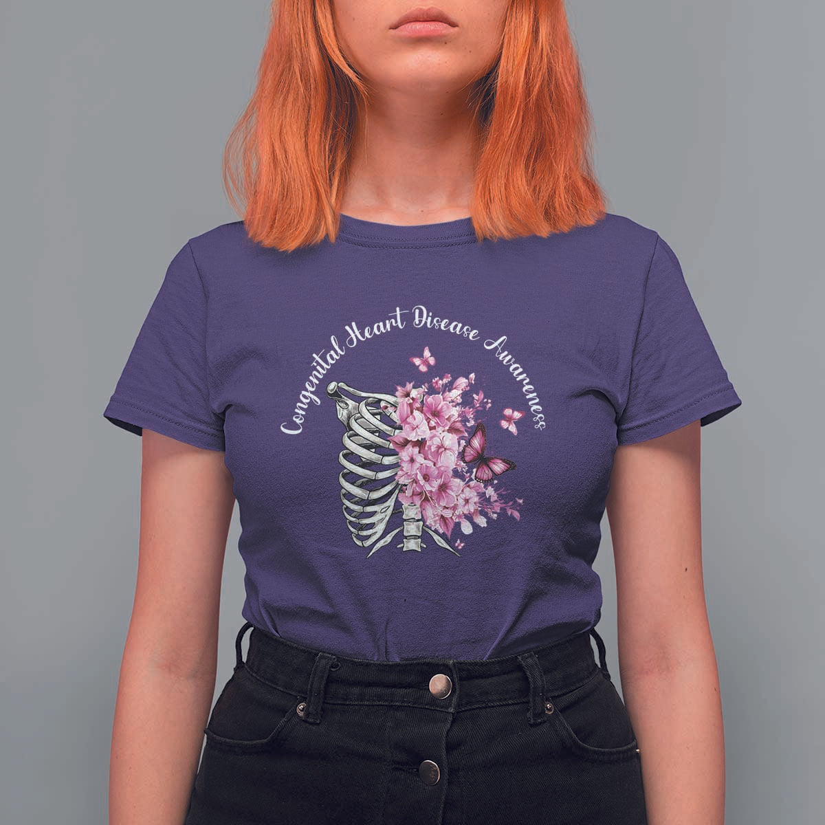 CHD Awareness T Shirt For Women Congenital Heart Disease Awareness Floral Rib Cage
