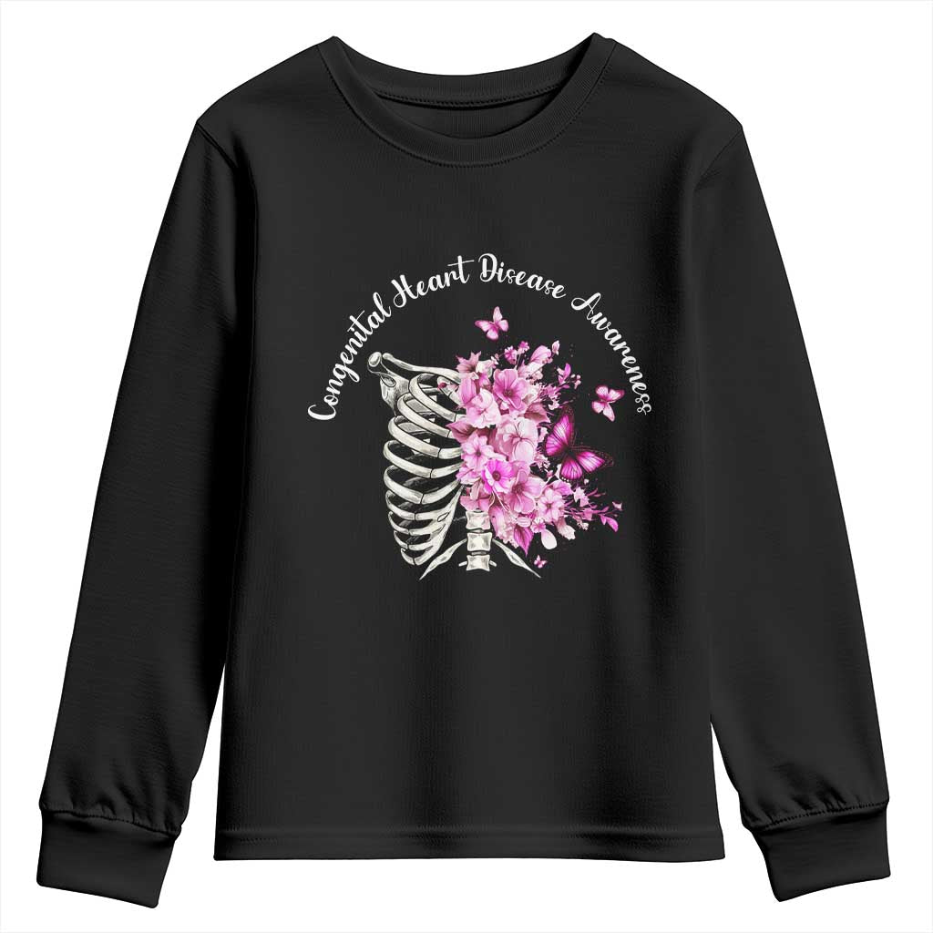 CHD Awareness Youth Sweatshirt Congenital Heart Disease Awareness Floral Rib Cage