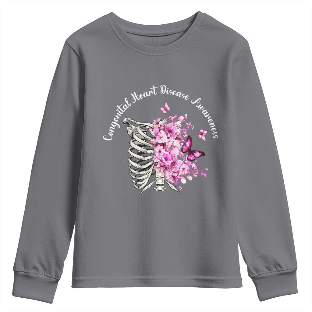 CHD Awareness Youth Sweatshirt Congenital Heart Disease Awareness Floral Rib Cage