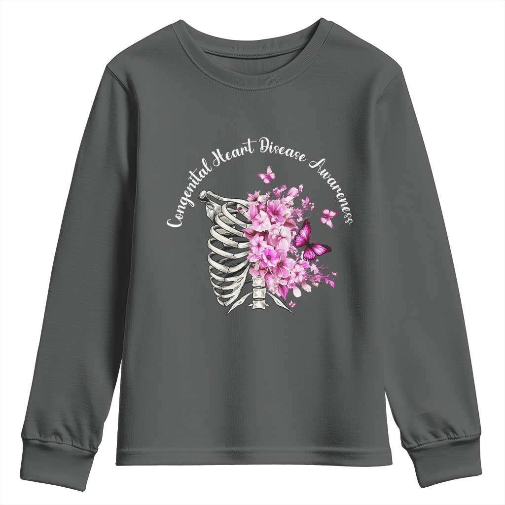 CHD Awareness Youth Sweatshirt Congenital Heart Disease Awareness Floral Rib Cage