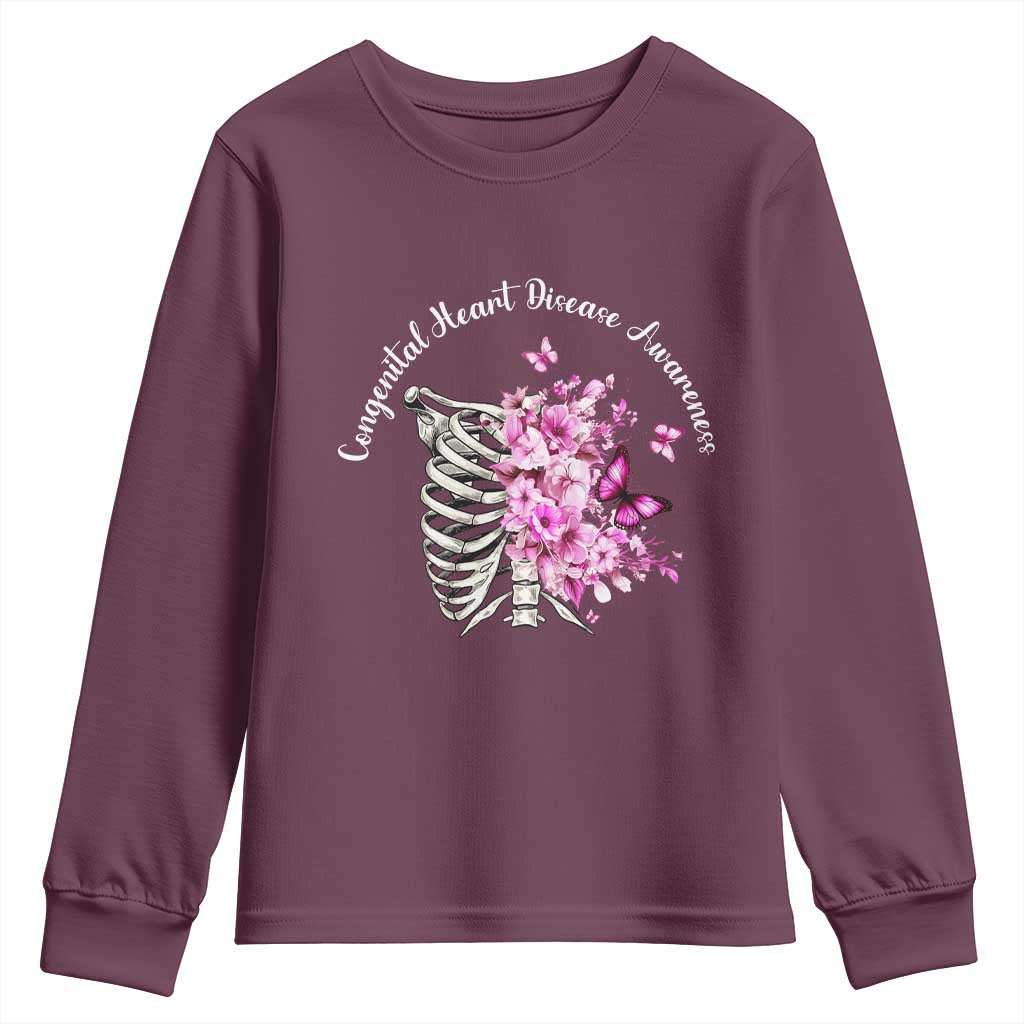 CHD Awareness Youth Sweatshirt Congenital Heart Disease Awareness Floral Rib Cage