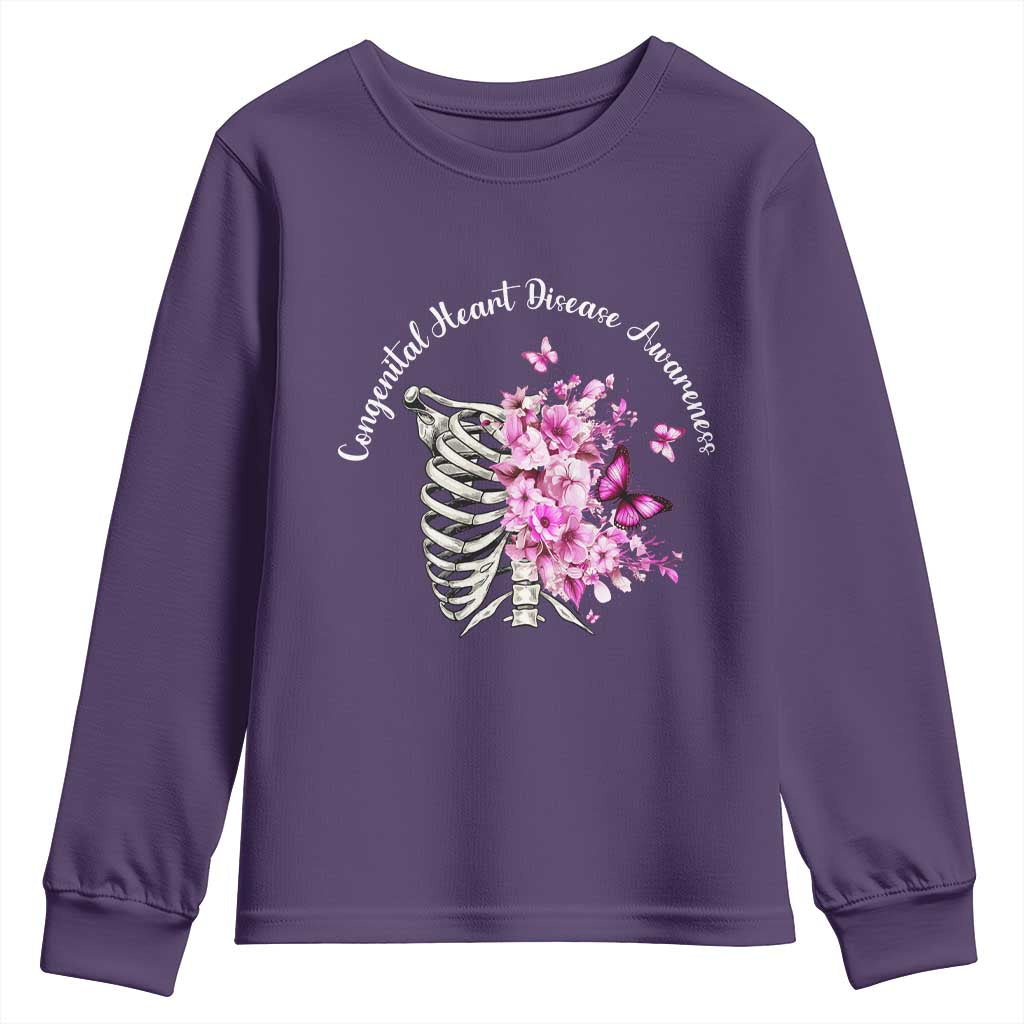 CHD Awareness Youth Sweatshirt Congenital Heart Disease Awareness Floral Rib Cage