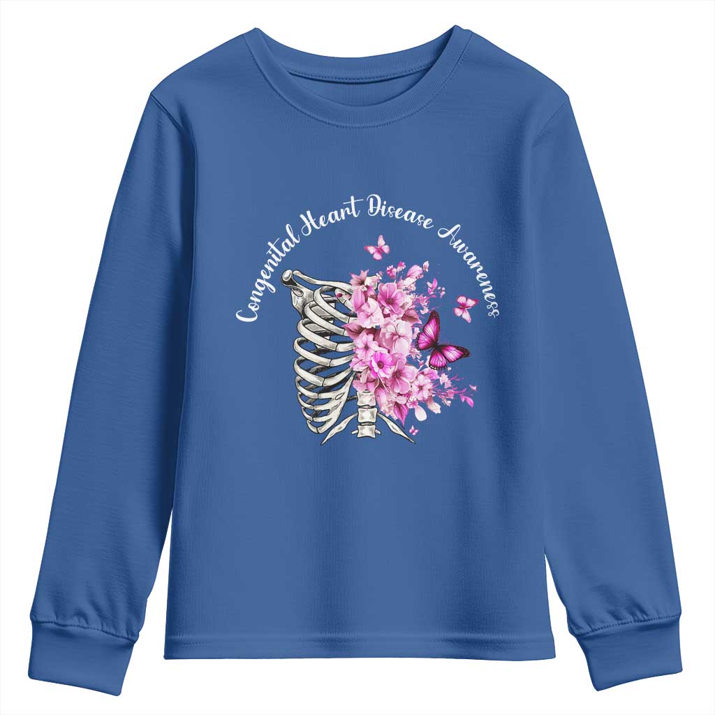 CHD Awareness Youth Sweatshirt Congenital Heart Disease Awareness Floral Rib Cage