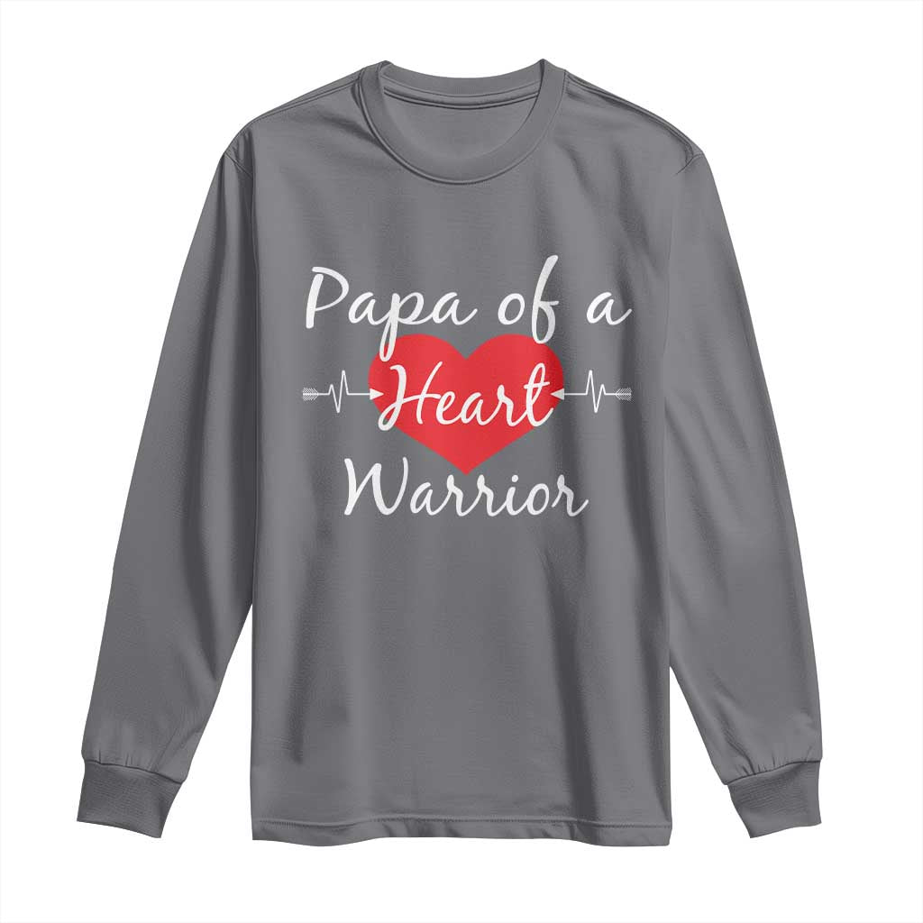 Papa Of A Heart Warrior Long Sleeve Shirt CHD Awareness Heart