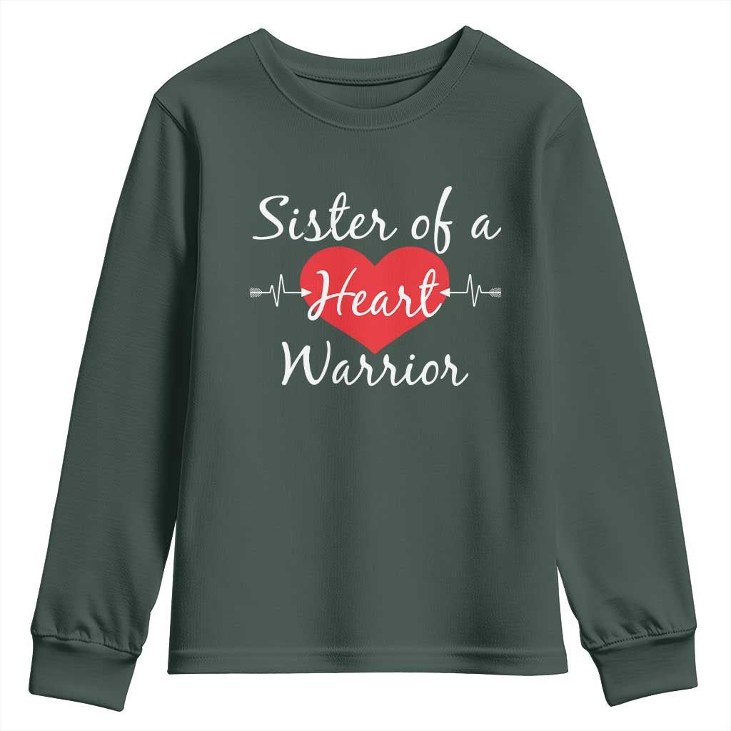 Sister Of A Heart Warrior Youth Sweatshirt CHD Awareness Heart
