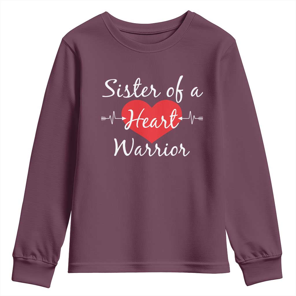 Sister Of A Heart Warrior Youth Sweatshirt CHD Awareness Heart
