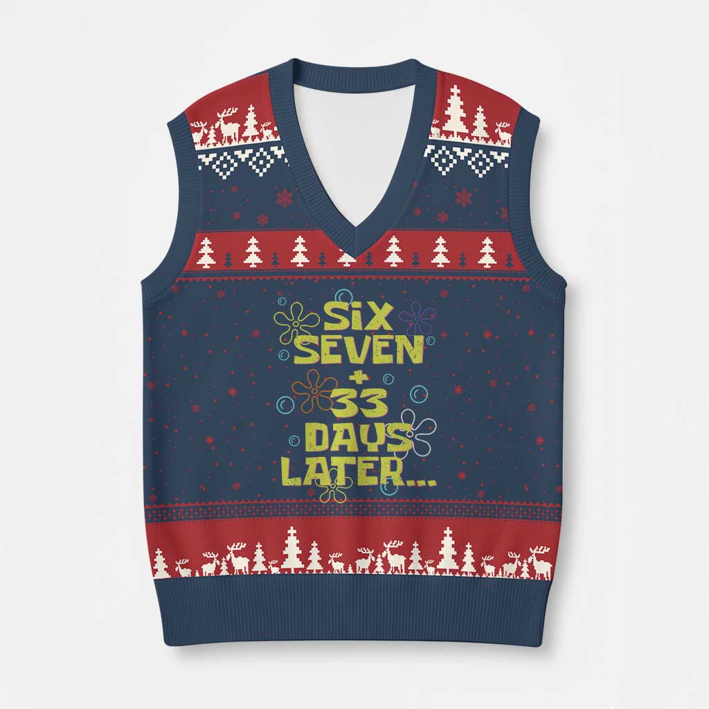 Funny 67 33 100 Days Of School V-Neck Knit Sweater Vest 100th Day Six Seven Days Later