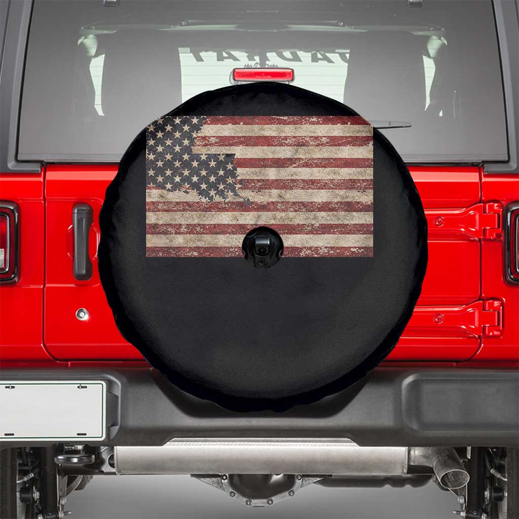 Louisiana Pride Vintage American Flag State Map Spare Tire Cover