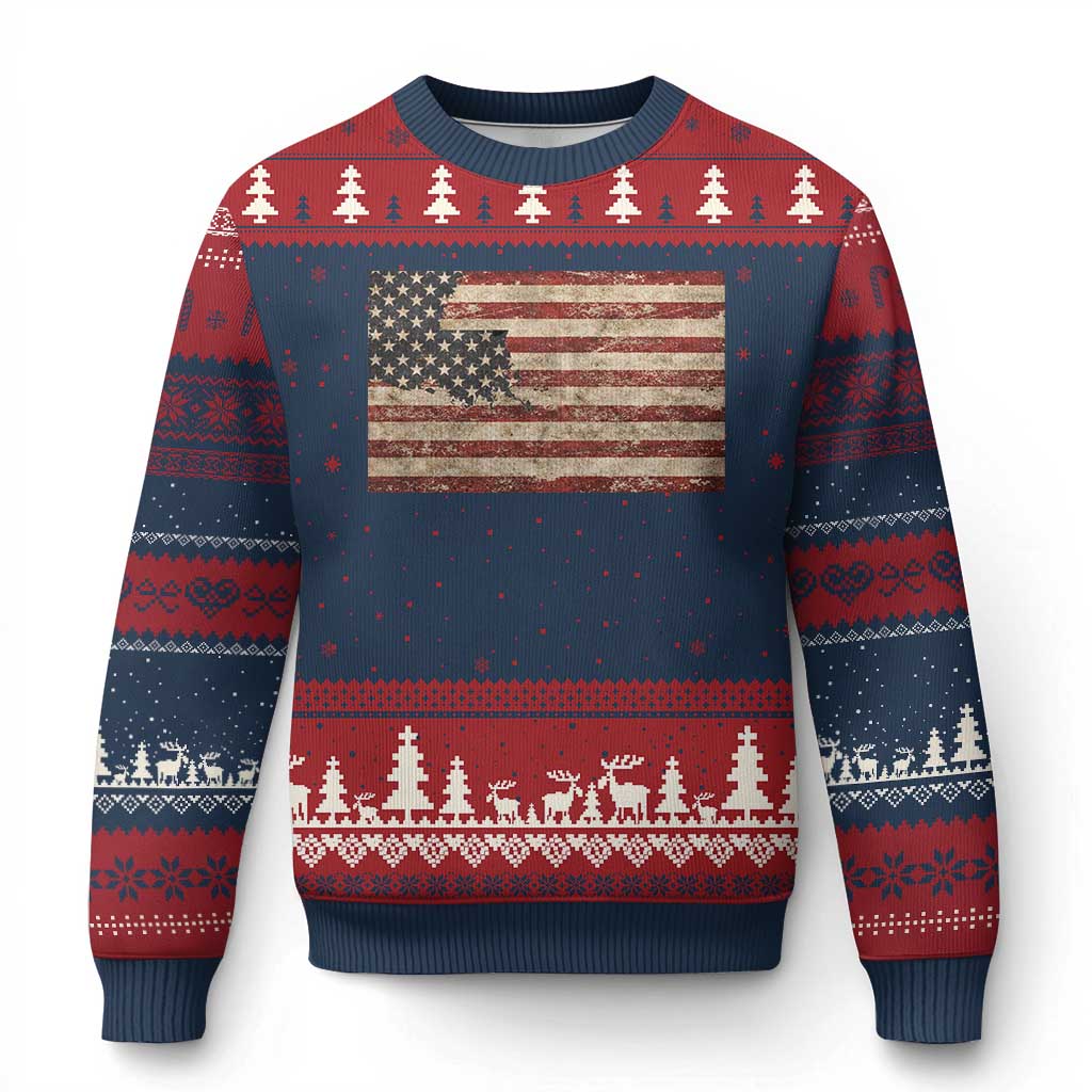Louisiana Pride Vintage American Flag State Map Ugly Christmas Sweater
