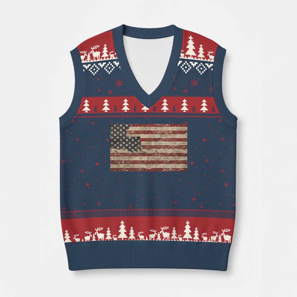 Louisiana Pride Vintage American Flag State Map V-Neck Knit Sweater Vest