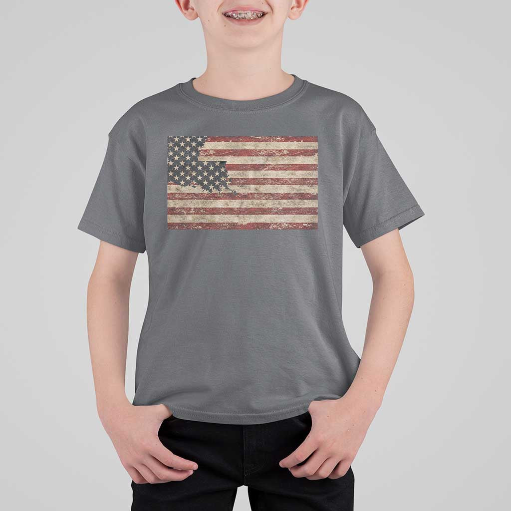 Louisiana Pride Vintage American Flag State Map T Shirt For Kid