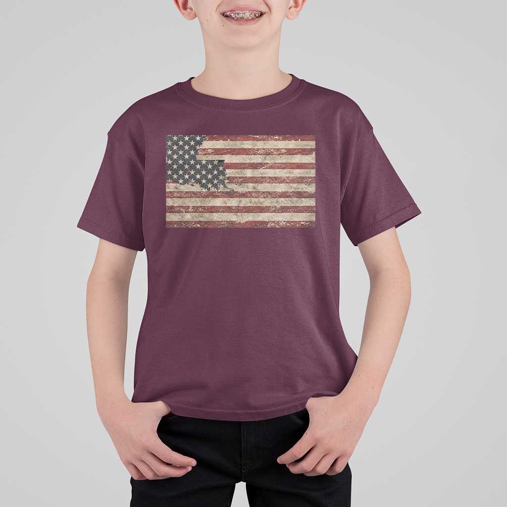 Louisiana Pride Vintage American Flag State Map T Shirt For Kid