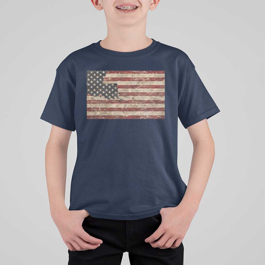 Louisiana Pride Vintage American Flag State Map T Shirt For Kid