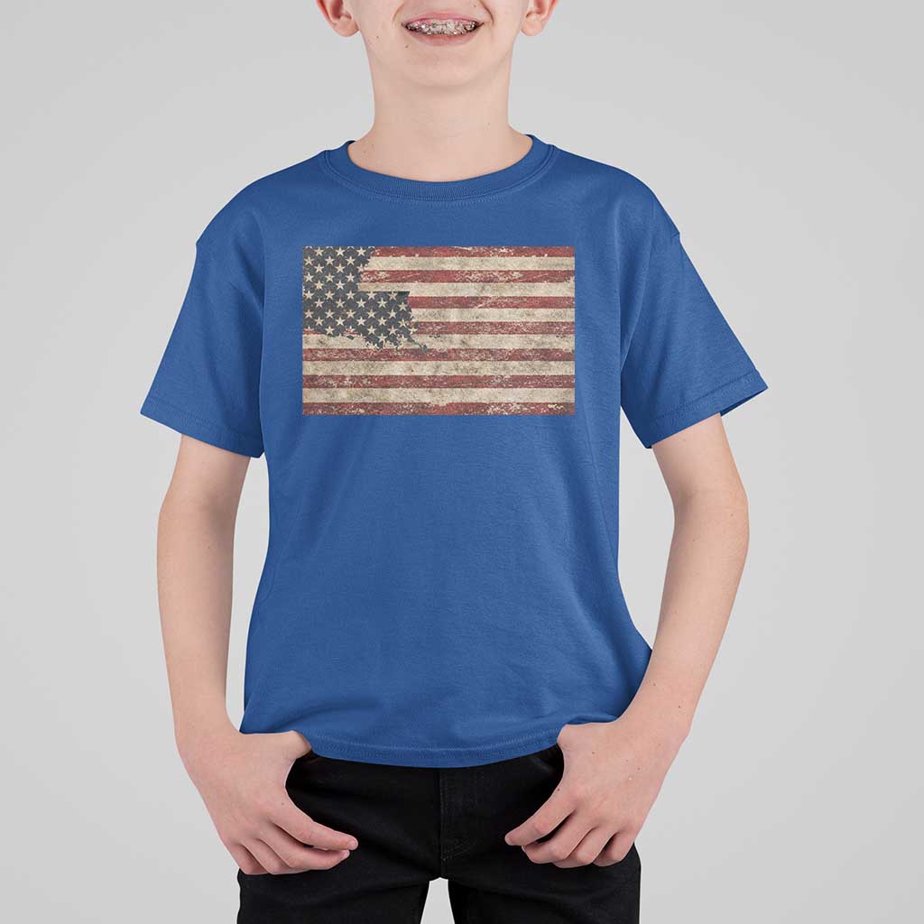 Louisiana Pride Vintage American Flag State Map T Shirt For Kid