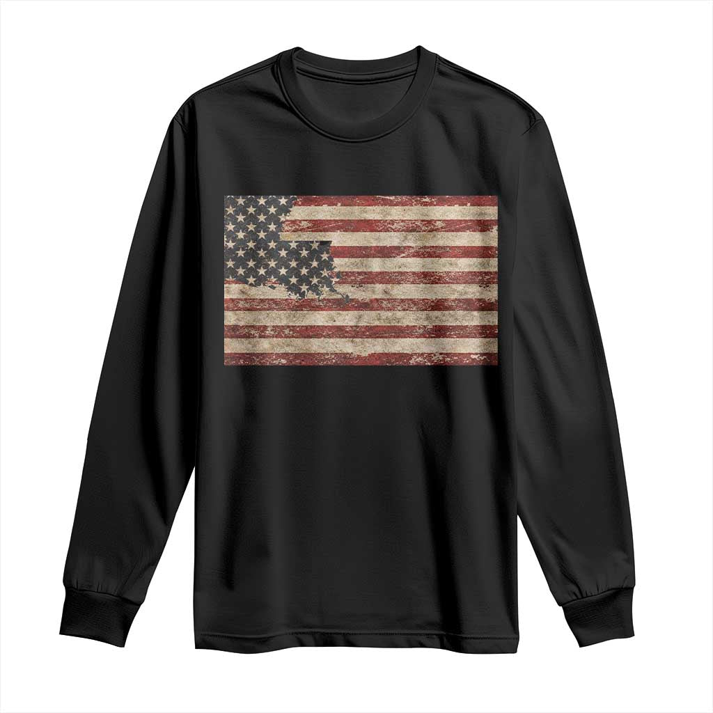Louisiana Pride Vintage American Flag State Map Long Sleeve Shirt