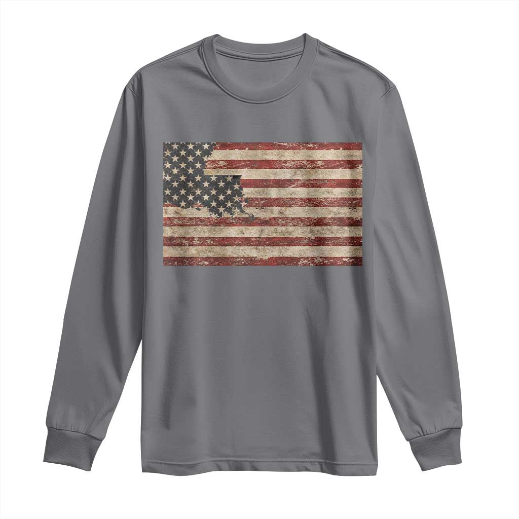 Louisiana Pride Vintage American Flag State Map Long Sleeve Shirt