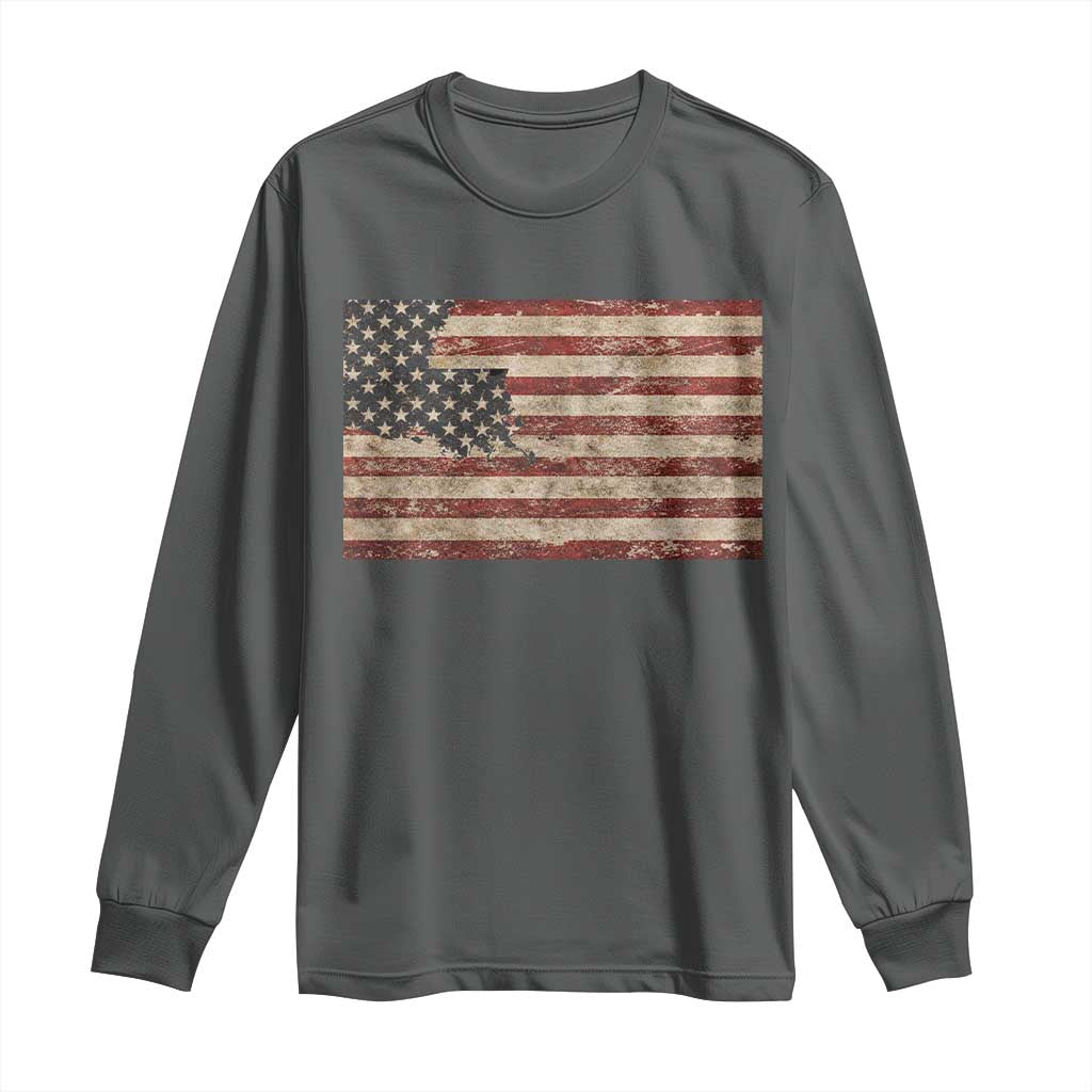 Louisiana Pride Vintage American Flag State Map Long Sleeve Shirt