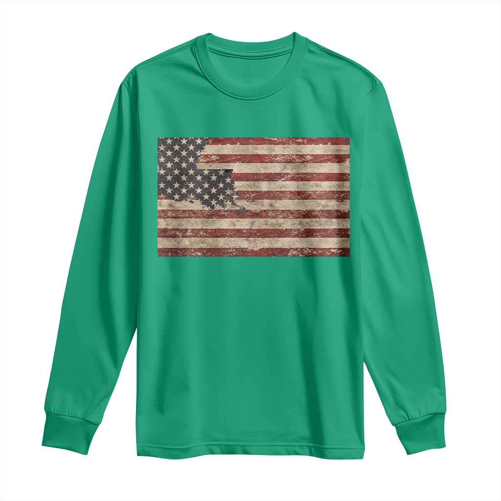 Louisiana Pride Vintage American Flag State Map Long Sleeve Shirt