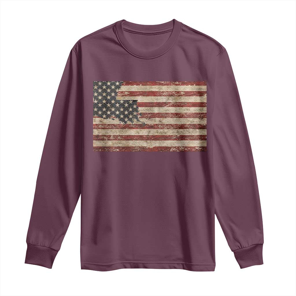 Louisiana Pride Vintage American Flag State Map Long Sleeve Shirt