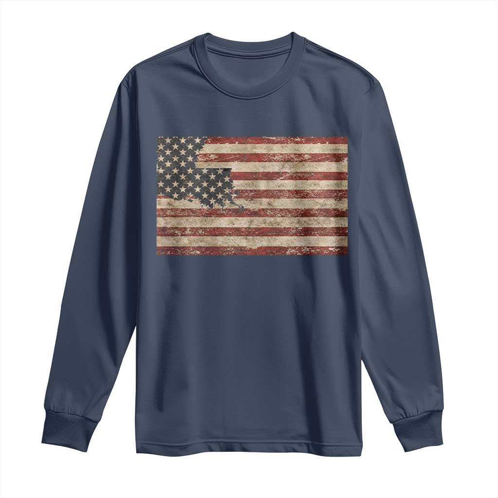 Louisiana Pride Vintage American Flag State Map Long Sleeve Shirt