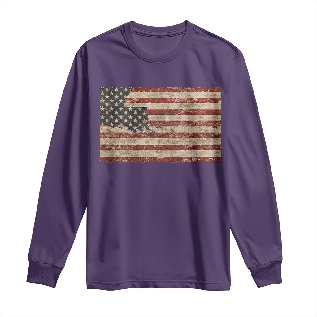 Louisiana Pride Vintage American Flag State Map Long Sleeve Shirt