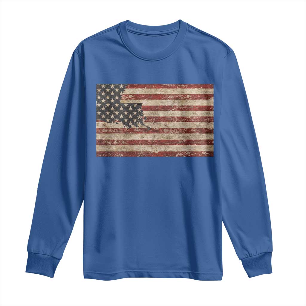 Louisiana Pride Vintage American Flag State Map Long Sleeve Shirt