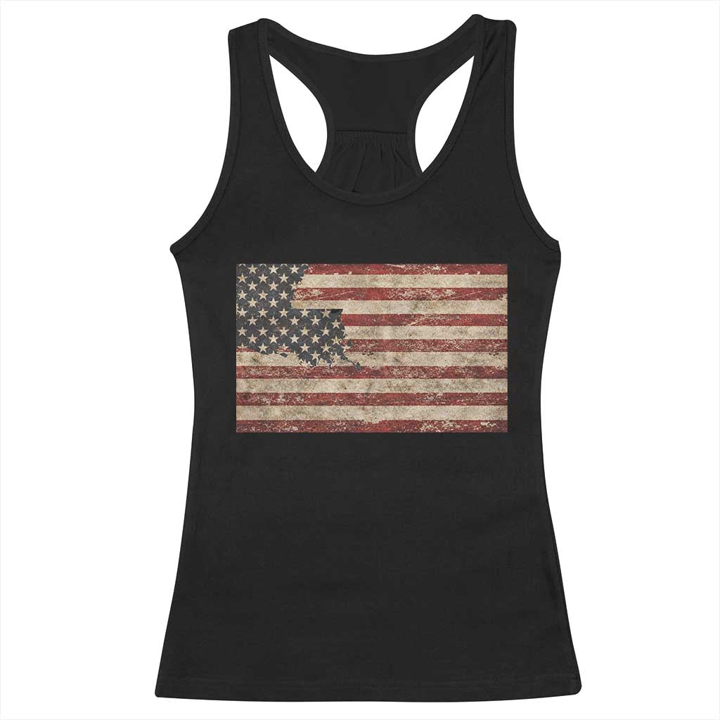 Louisiana Pride Vintage American Flag State Map Racerback Tank Top