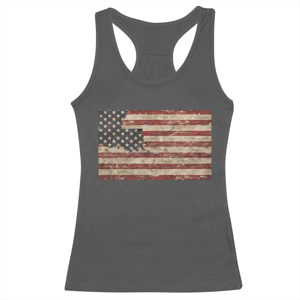 Louisiana Pride Vintage American Flag State Map Racerback Tank Top