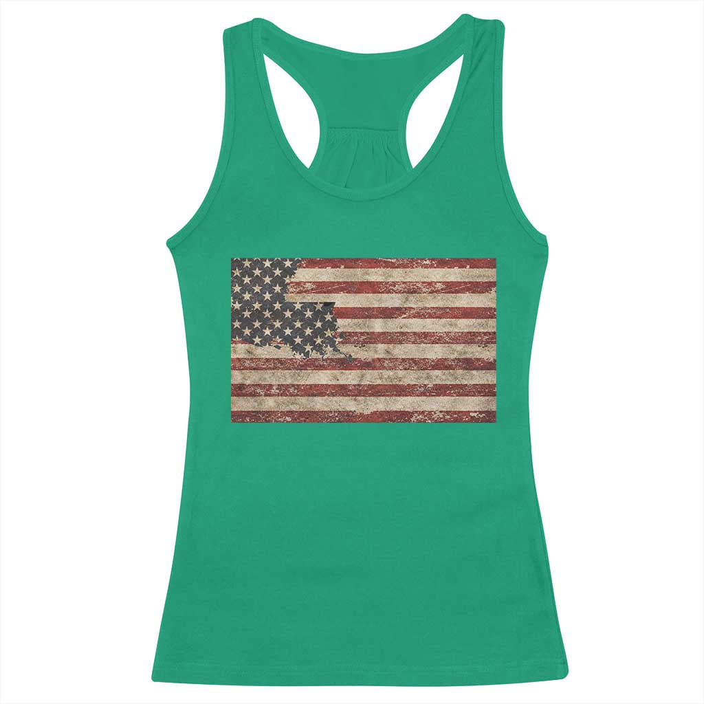 Louisiana Pride Vintage American Flag State Map Racerback Tank Top