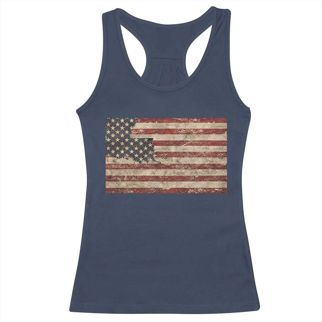 Louisiana Pride Vintage American Flag State Map Racerback Tank Top