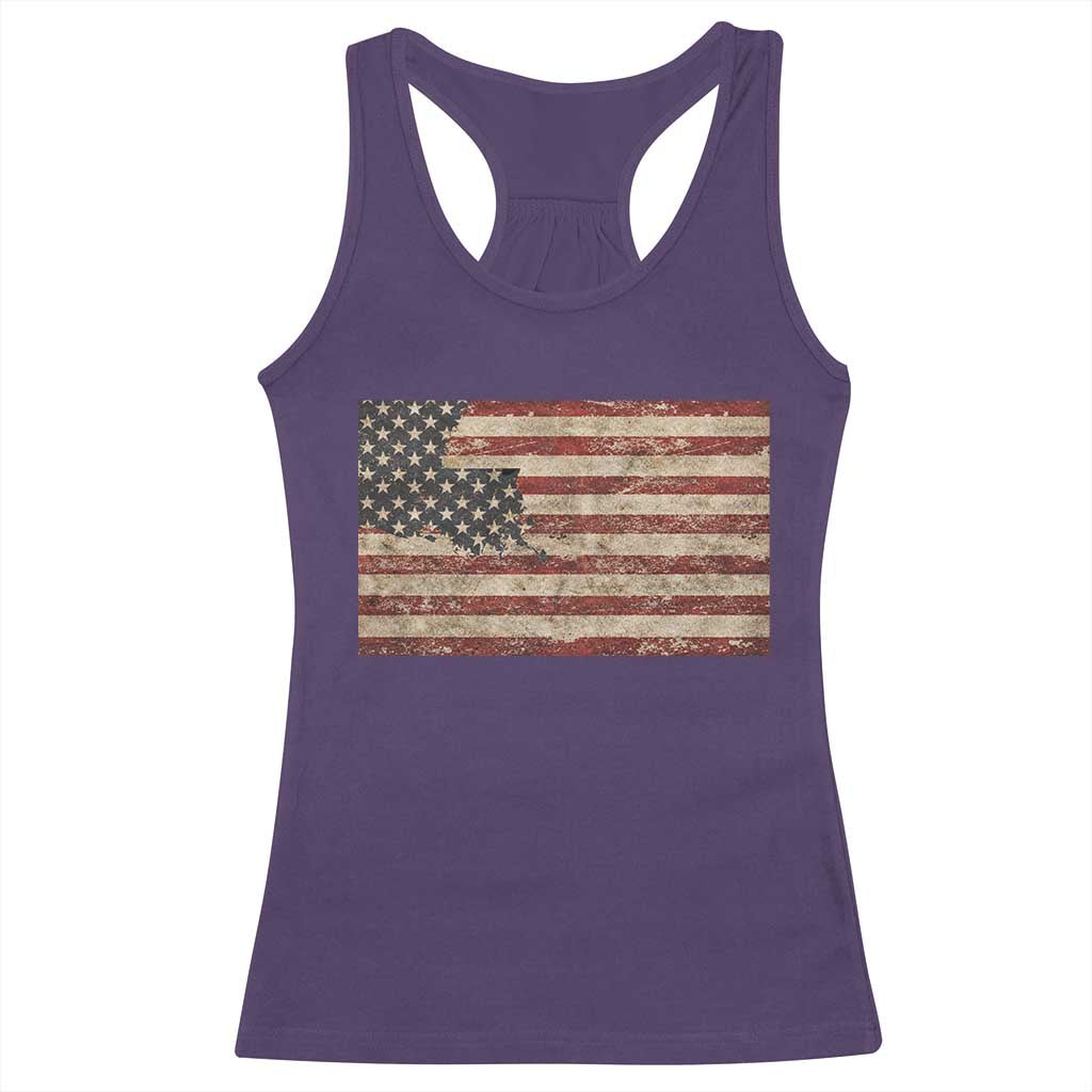 Louisiana Pride Vintage American Flag State Map Racerback Tank Top