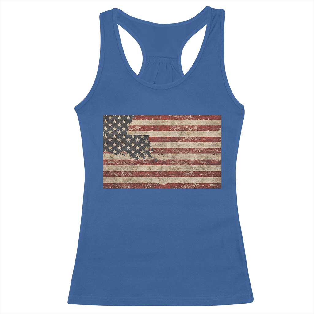 Louisiana Pride Vintage American Flag State Map Racerback Tank Top