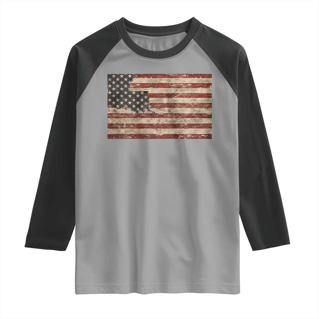 Louisiana Pride Vintage American Flag State Map Raglan Shirt