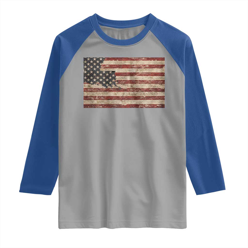Louisiana Pride Vintage American Flag State Map Raglan Shirt