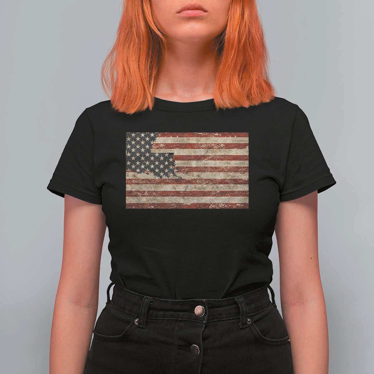 Louisiana Pride Vintage American Flag State Map T Shirt For Women