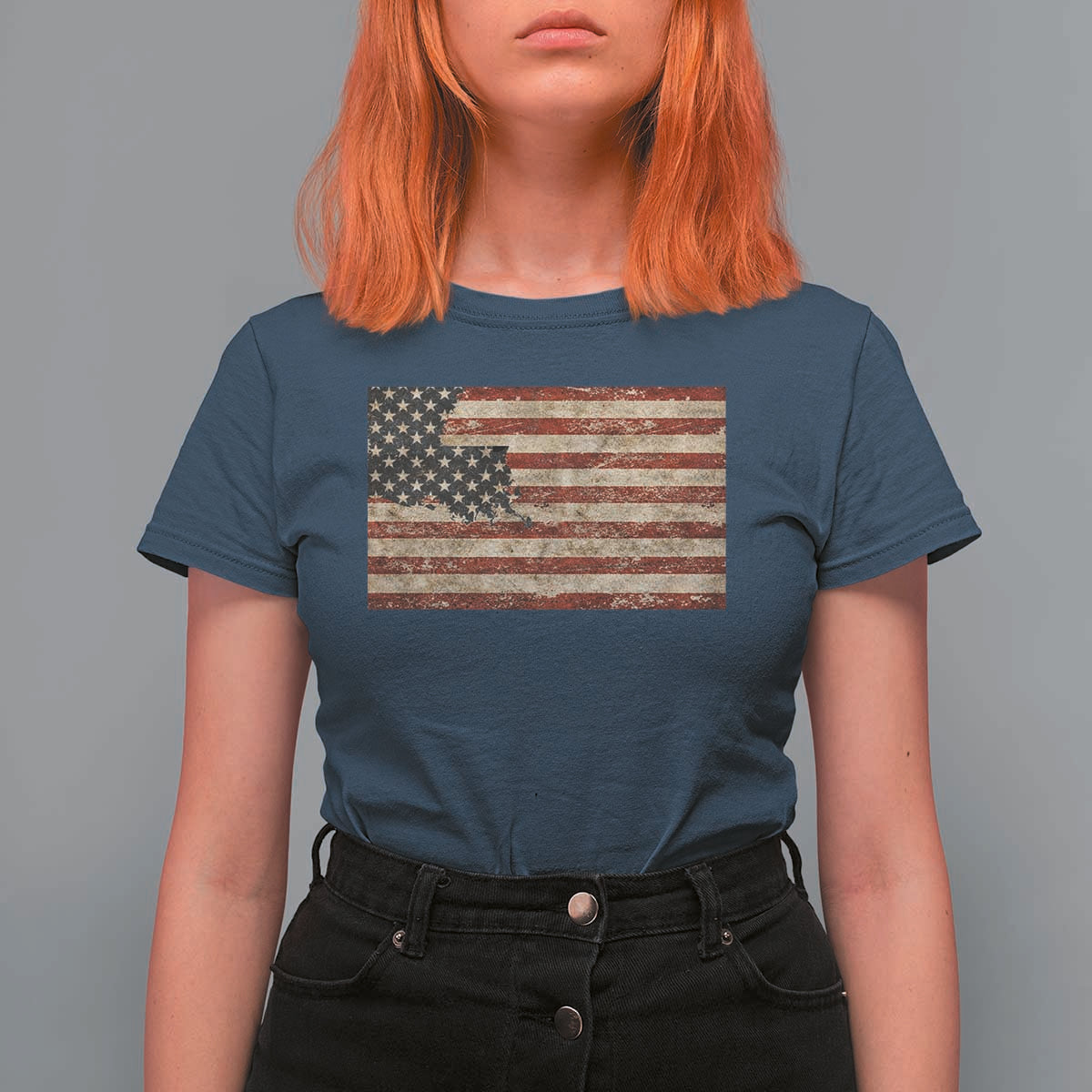 Louisiana Pride Vintage American Flag State Map T Shirt For Women