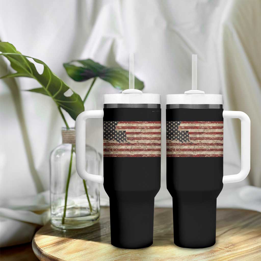 Louisiana Pride Vintage American Flag State Map Tumbler With Handle