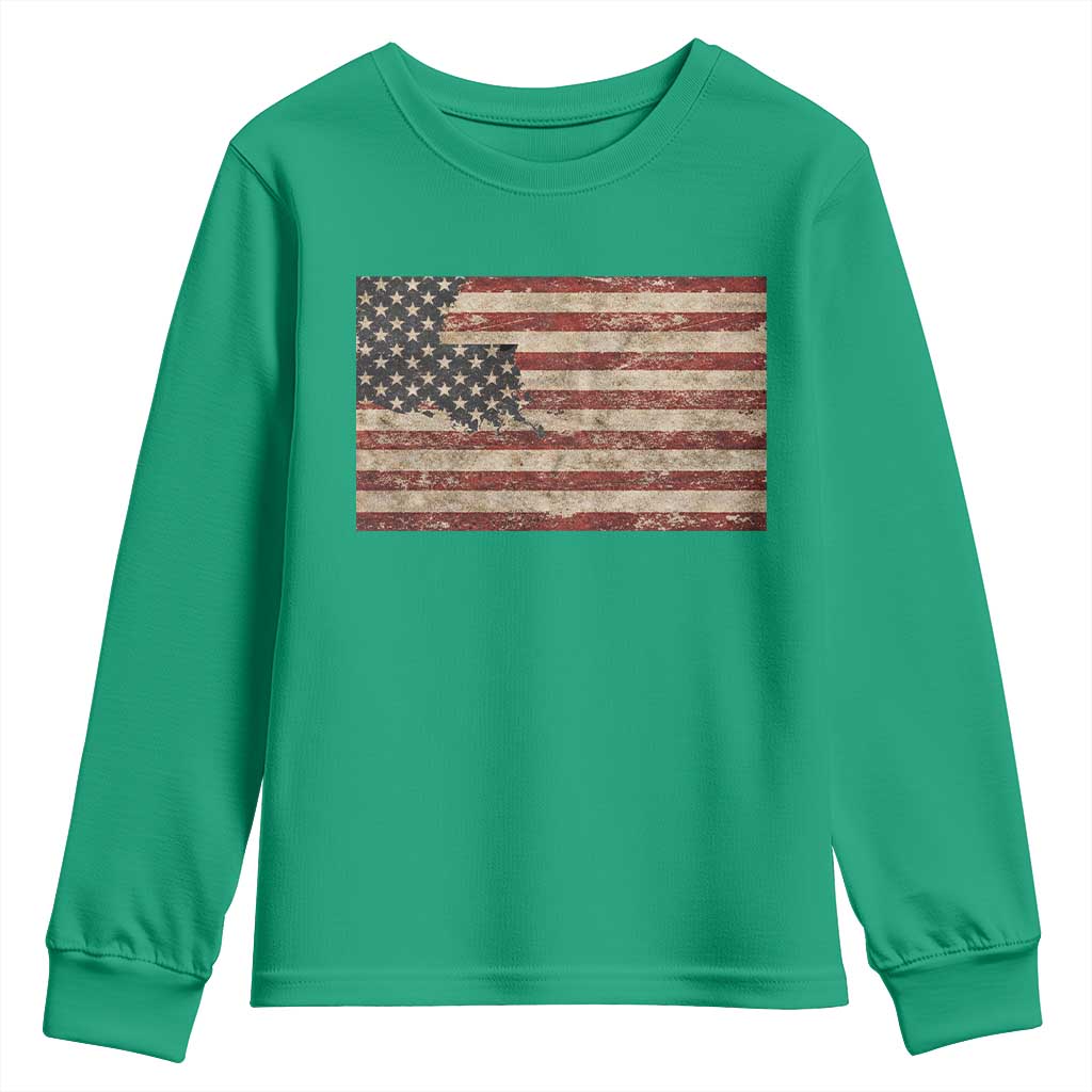 Louisiana Pride Vintage American Flag State Map Youth Sweatshirt