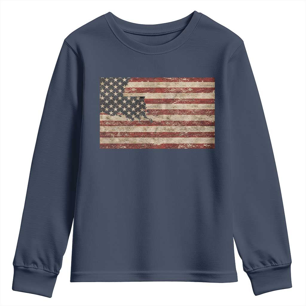 Louisiana Pride Vintage American Flag State Map Youth Sweatshirt