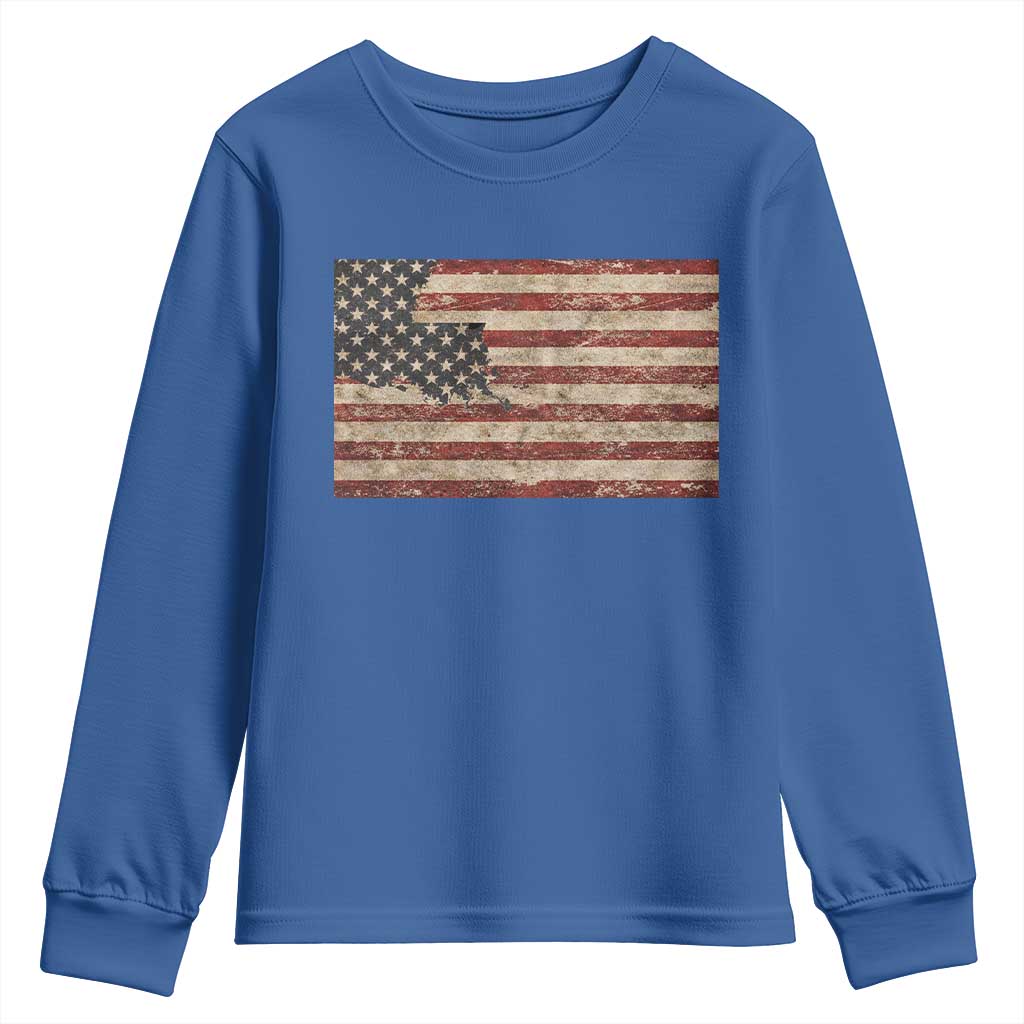 Louisiana Pride Vintage American Flag State Map Youth Sweatshirt