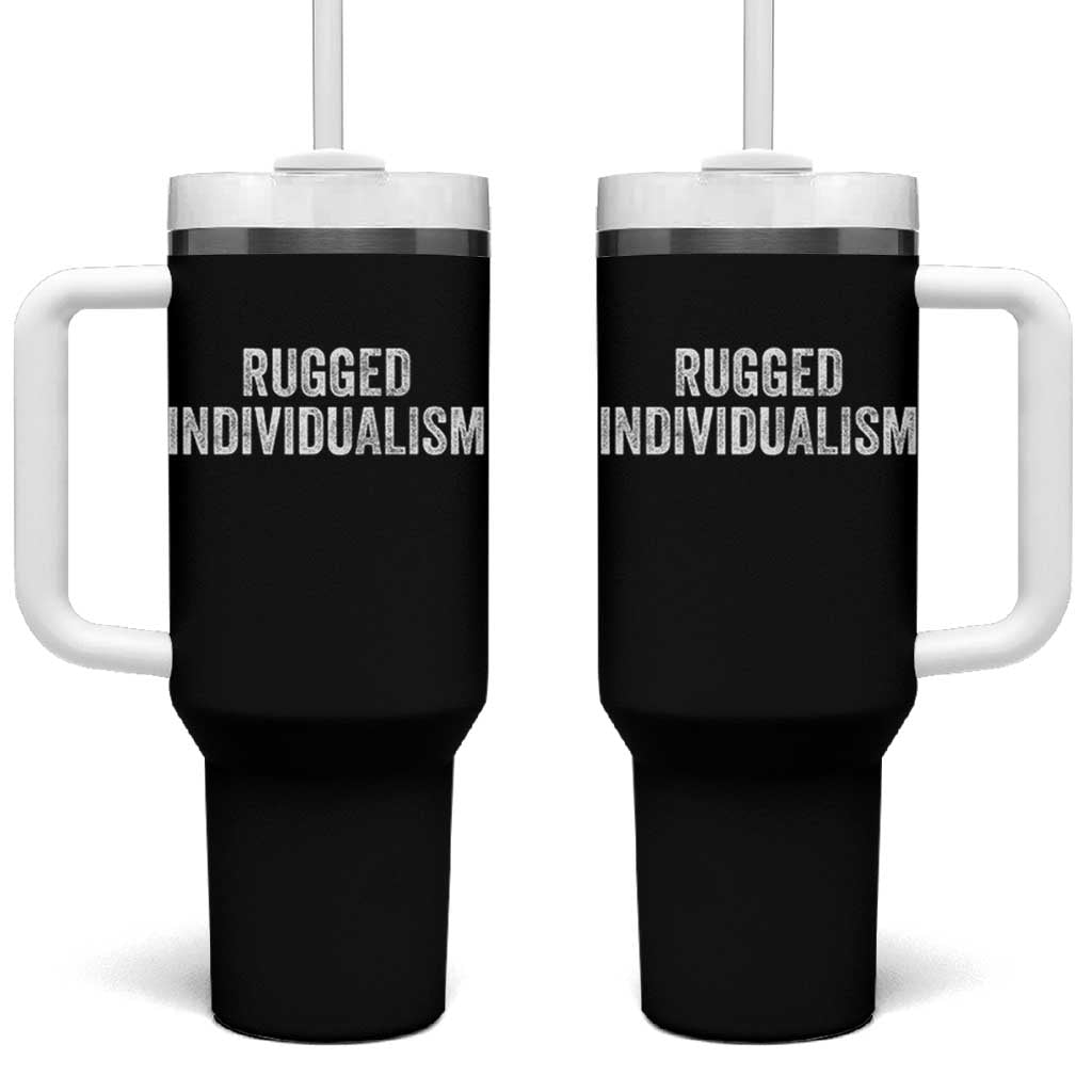 Rugged Individualism Tumbler With Handle Funny Capitalism Saying