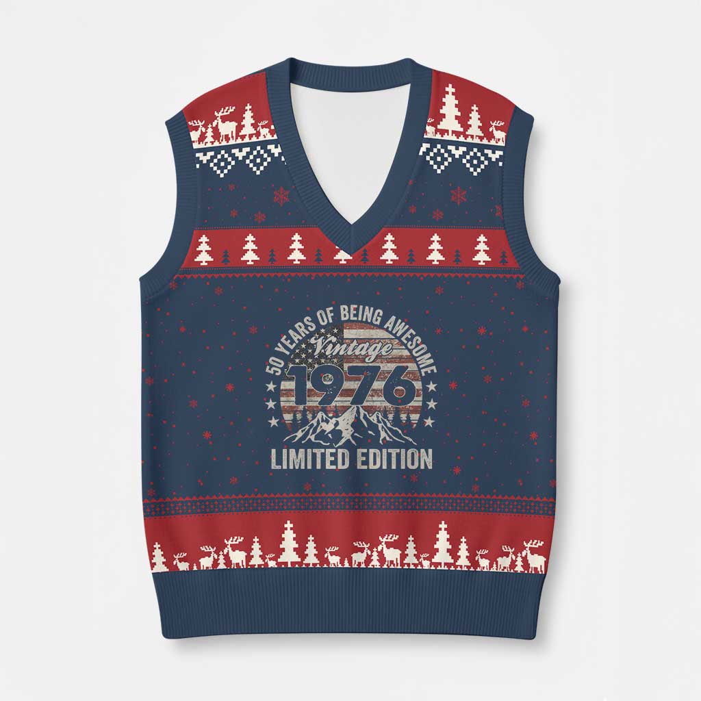 50th Birthday Vintage 1976 Limited Edition V-Neck Knit Sweater Vest 50 Years Of Being Awesome American Flag