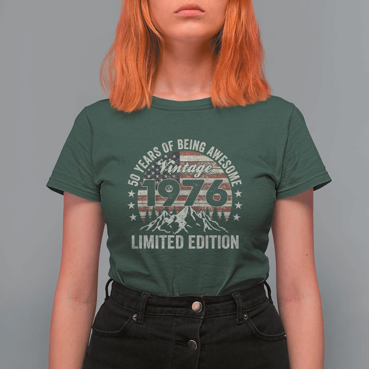 50th Birthday Vintage 1976 Limited Edition T Shirt For Women 50 Years Of Being Awesome American Flag