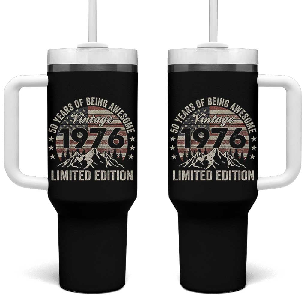 50th Birthday Vintage 1976 Limited Edition Tumbler With Handle 50 Years Of Being Awesome American Flag