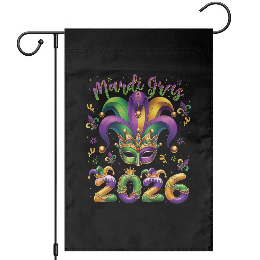 Mardi Gras 2026 Garden Flag Funny Jester Hat Carnival Fleur De Lis