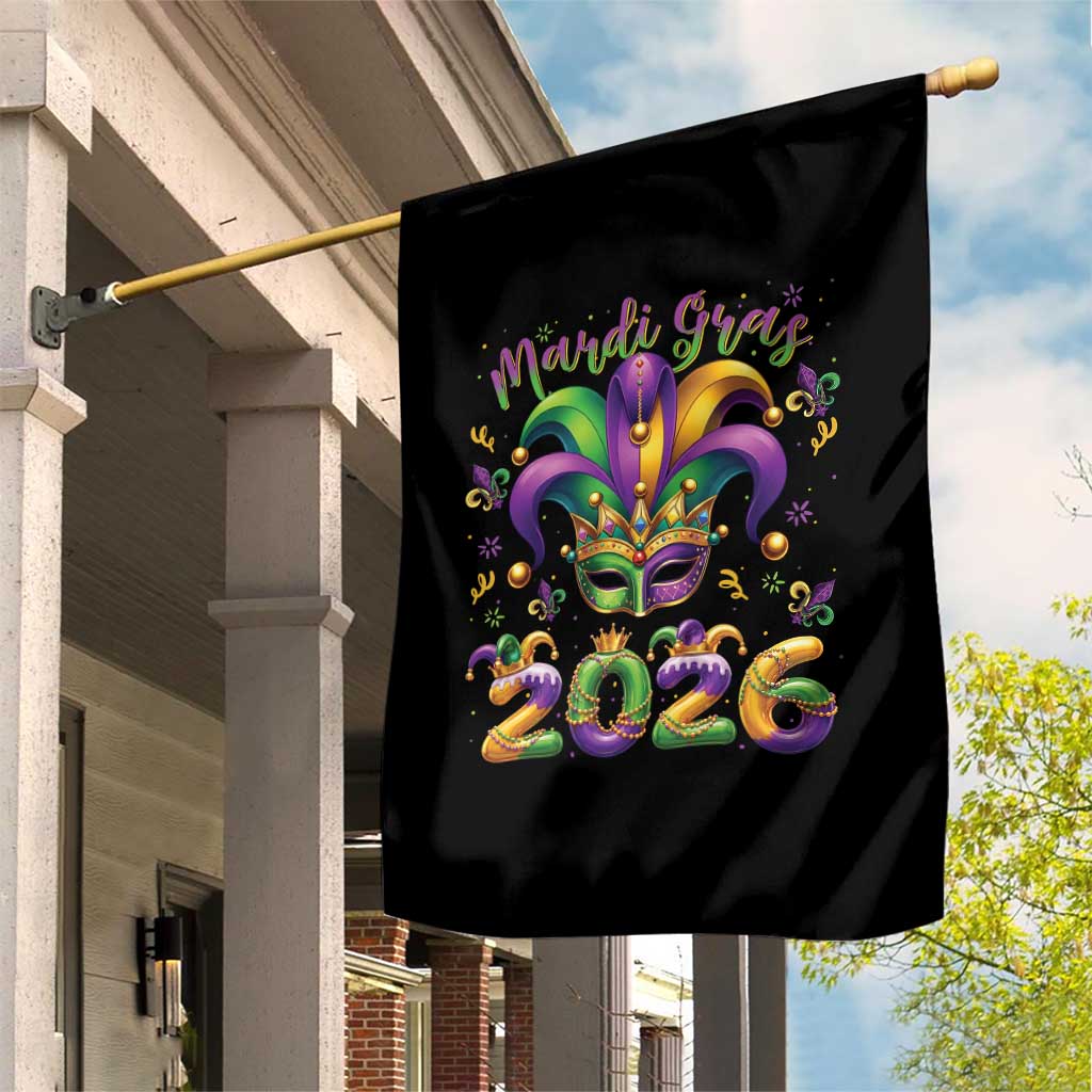 Mardi Gras 2026 Garden Flag Funny Jester Hat Carnival Fleur De Lis
