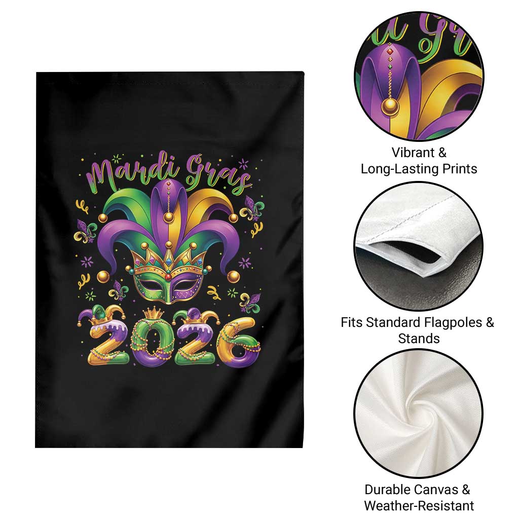 Mardi Gras 2026 Garden Flag Funny Jester Hat Carnival Fleur De Lis